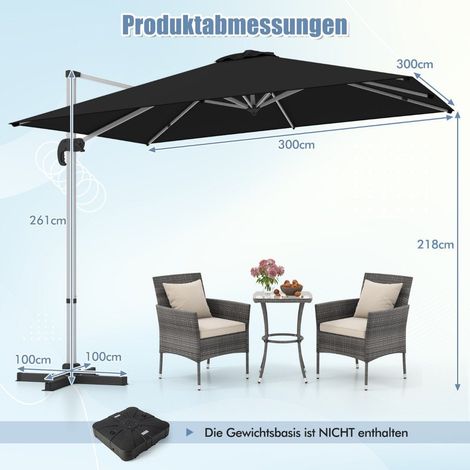 Sonnenschirm rechteckig 300 x 300 cm groer ampelschirm mit kurbel schwarz