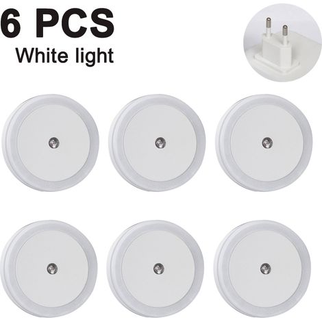 Lot de 6 veilleuses LED, 0,5 W, à économie d'énergie, à brancher, avec détecteur de luminosité, lumière blanche chaude, éclairage automatique pour chambres et chambres d'enfants. (1/5)