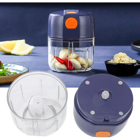 Mini robot culinaire électrique portable Home Electric Garlic Crush pour l'ail, les légumes, les poivrons, les oignons, les aliments pour bébés, les épices, les noix, bleu, trois lames, grande capacit (1/5)