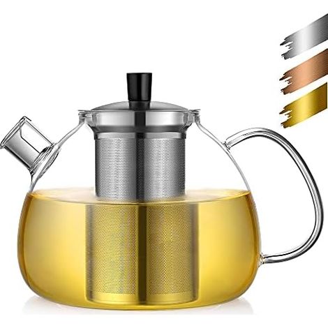 hitzebeständige Teekanne en klarem verre avec herausnehmbarem acier inoxydable - Teesieb, pour schwarzen Tee, Grüntee (1/5)
