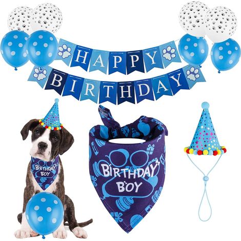 Bandana, chapeau, écharpe, drapeau et ballon pour anniversaire de chien (ensemble de 11 pièces) (1/5)