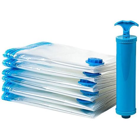 6er-Set Vakuum-Aufbewahrungsbeutel mit Pumpe – 80 x 120 cm – Blau, XXL-Vakuum-Aufbewahrungsbeutel