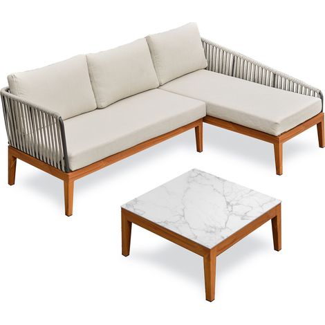 ALPHI - Set di mobili da giardino bassi per 4 persone - Effetto legno - REMARQUABLE