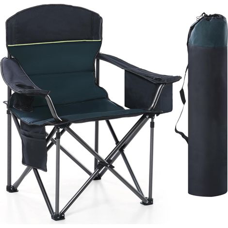 ALPHA CAMP Campingstuhl Faltbar Klappstuhl bis 200kg Gepolstert mit Getränkehaltern Angelstuhl mit Armlehnen Outdoorstuhl,grün