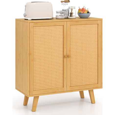 COSTWAY Bamboo Buffet Cabinet Boho Sideboard Storage Cabinet-Natural (1/5)