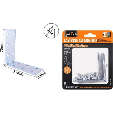 Kaela - Set 4 Pz Lastrine Lastrina Ad Angolo Angolare 75x75x30x2mm Con Viti Mobili 57124 - (1/2)