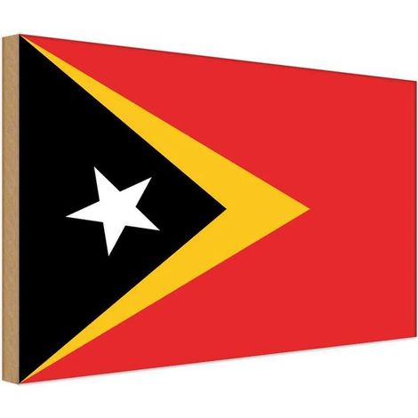 Panneau en bois 30x40 cm Drapeau et armoiries du Timor oriental (1/4)