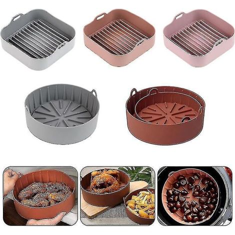 Heißluftfritteuse, Silikon-Kochutensilien, wiederverwendbare Silikonform, Pizzakorb, Backblech, Grill, Kuchenbackform – rosa (1/5)
