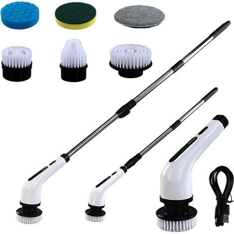 Brosse De Nettoyage Électrique Brosse À Récurer sans Fil avec Manche Long Nettoyant Pour Taches De Pour Salle de Bains Cuisine Évier Toilettes Sol Carrelage Joint Verre Fenêtre (1/5)