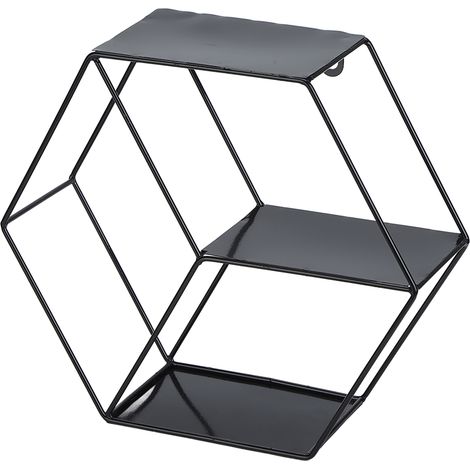 Étagères hexagonales simples en fer forgé, décoration murale pour chambre, salon ou bureau, noir (1/5)