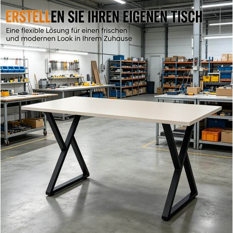 Pieds de table en acier noir X avec patins réglables pour bureau 60x72 cm (1/5)