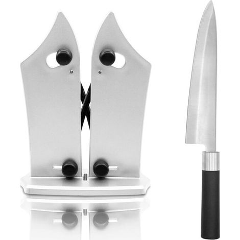 SABIR Aiguiseur de couteaux professionnel et couteau, Kinfe Sharpener manuel pour aiguiser n'importe quelle lame lisse, scie et ciseaux, comprend un accessoire couteau de cuisine en acier inoxydable a (1/5)