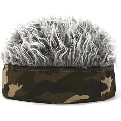 Bonnet perruque homme camouflage gris, taille ajustable, cheveux courts drôle avec bandeau (1/5)