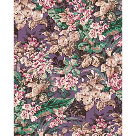 Carta da parati floreale Profhome BA220024-DI Carta da parati TNT goffrata a caldo goffrata con motivo floreale opaca viola porpora-violetto viola-bordeaux rosa-antico 5,33 m2 (1/4)