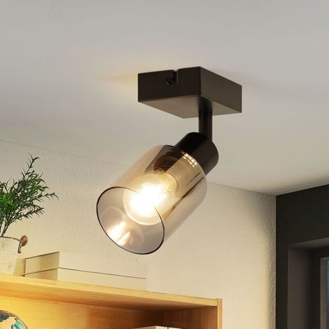 AMXCNOY Applique murale vintage 1 flamme, lampe murale rétro noire industrielle, spot de plafond E14, projecteur mural en verre pivotant 350° pour couloir, cuisine et salon – sans ampoule (1/5)