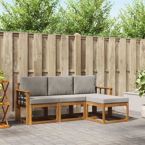 Outdoor-Sofagarnitur mit Kissen 4 pcs Natürlich und Hellgrau (1/5)