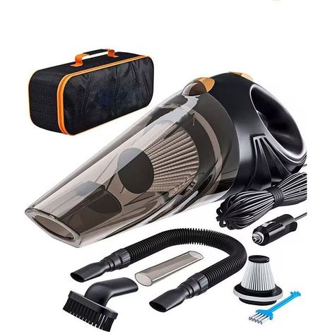 Aspiradora para coche – Mini aspiradora de mano portátil de alta potencia con 3 accesorios, cable de 4,8 metros y bolsa – 12 V, pequeño kit de accesorios para el interior del coche – Negro (1/5)