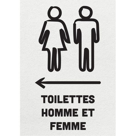 Panneau PVC "TOILETTES HOMME ET FEMME" flèche à gauche fond blanc format A5 (1/3)