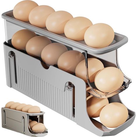 Rangement oeuf frigo,Boite a oeuf,Range oeuf distributeur,3 étages pour 17 oeufs, peu encombrant - Gris (1/5)