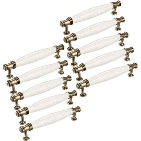 Poignée de meuble10x Cuisine Armoire Porte Poignées, Boutons de portes céramique poignées de meubles, Poignée Bâton De Porte Meuble, Cusine Poignée barre de porte d'Armoire Distance de trous 96mm (1/4)