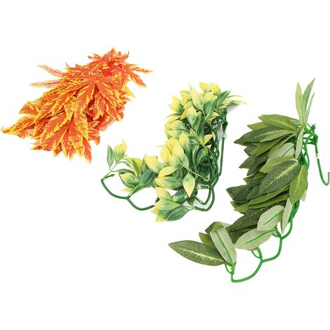 Lot de 3 plantes décoratives suspendues en rotin artificiel avec ventouse, en plastique, pour reptiles, dragons barbus et lézards. (1/5)