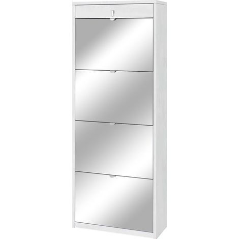Scarpiera 4 Ante con Specchio 1 Cassetto 63x164x29 cm Ossido Bianco (1/2)