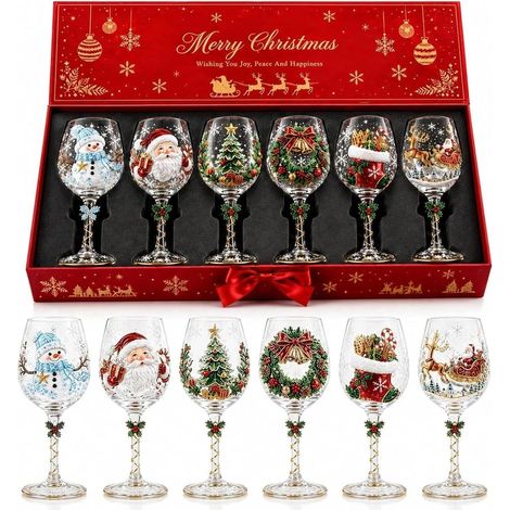 Collection de Verres de Noël 3D, 6 Pièces en Relief, Verres à Boisson Festifs pour Réveillon, Apéritif et Table de Fêtes, Idée Cadeau pour Famille (1/5)