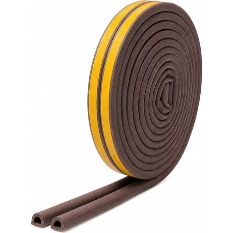 Joint auto-adhésif EPDM pour portes et fenêtres, forme D, 9mm x 6mm, 10m, isolation acoustique, coupe-vent, anti-humidité et anti-poussière, marron (1/5)