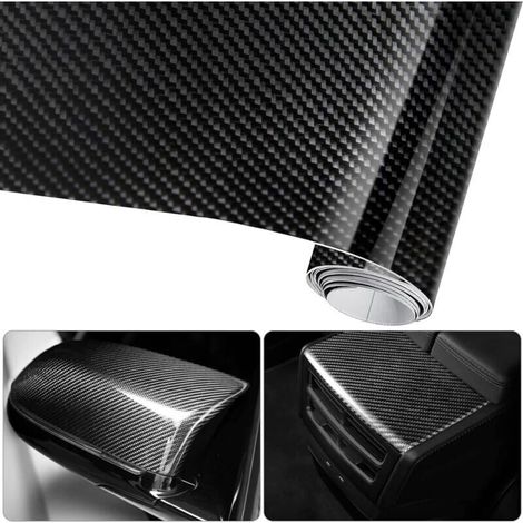 6D Waterproof Car Sticker Film, Adhesive Carbon Fiber Vinyl, 3M x 0.3M, Waterproof, Non-Stick for Car, Computer, Smartphone Case, Motorcycle, Vehicle - Black - LIAIKI