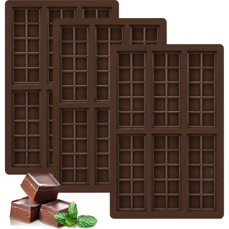 Lot de 3 Moules À Chocolat En Silicone - 6 Cavités, Tablette, Antiadhésif - Pour Faire Du Chocolat, Gaufres, Gelée, Bonbon