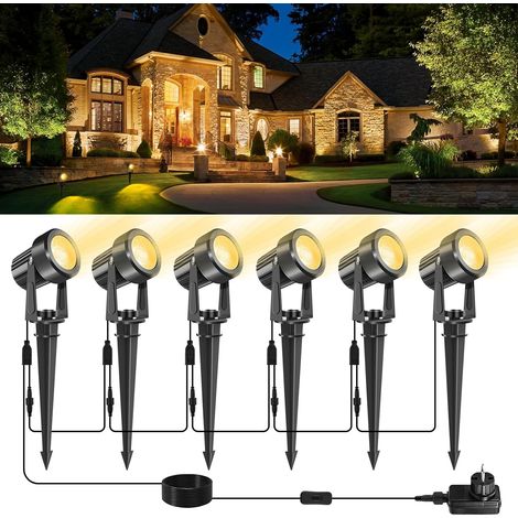 6 Spot LED Extérieur, 3000K Lumière Chaude, IP65 Étanche, Tête Réglable 270°, Pour Jardin Chemin (1/5)