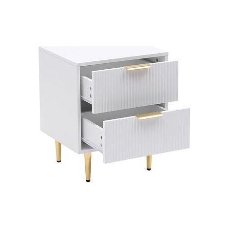 White MMT Bedside Table, 2 Drawers, White/Black with Gold Legs, 42cm Wide Chest (1/5)