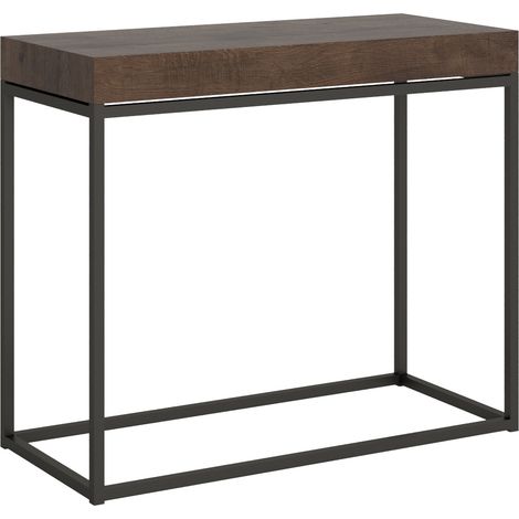 Console extensible moderne bois foncé et pieds fins métal anthracite 45 à 196cm Noro-3 rallonges épaisses (1/5)