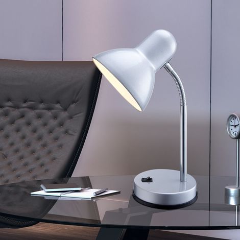 Lampe de table avec interrupteur à bascule lampe de bureau argentée bras flexo lampe de table chrome chambre, 1x douille E27, DxH 13x33 cm (1/5)
