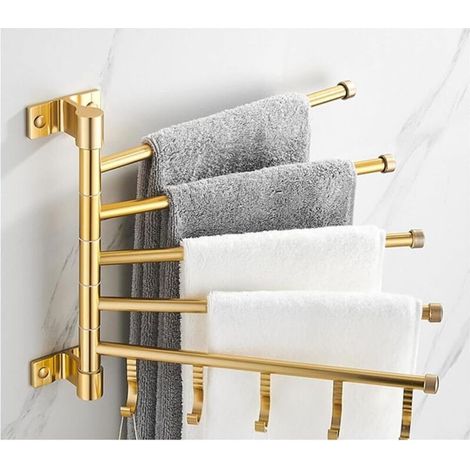 Porte-Serviettes Pivotant Mural Doré, Barres Pliables pour Salle de Bain Buanderie et Cuisine (1/5)