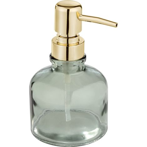 Wenko Dispenser per Sapone Atessa Menta, Raffinato Dispenser a Pompa in Vetro con Testa Della Pompa Dorata, Ricaricabile con Max. 200 Ml di Sapone Liquido, Ideale per Lavandini Del Bagno, Ø 8 X 14 Cm (1/3)