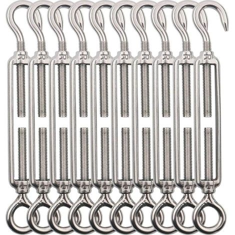 10 Stück Edelstahl-Seilspanner, M5-Draht, Haken- und Ösenspanner, Edelstahl-Seilspanner, 304 Edelstahl-Seilspanner, für Außenaufhängungen, Geländer, Kletterpflanzen