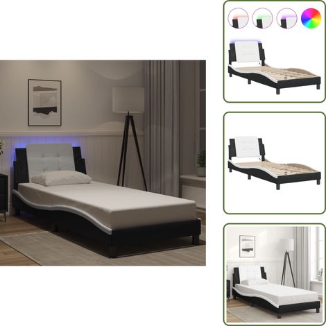 The Living Store Giroletto con LED senza Materasso Zadar Nero e Bianco 100x200 cm - Letto con luci LED