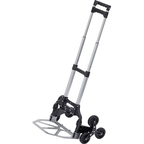 Meister Carrello con gradini – Portata 80 kg – 3 x 3 scale – Pieghevole con ruote – Maniglia regolabile in altezza – in alluminio/carrello a mano per scale/carrello di trasporto / 8985840 (1/5)