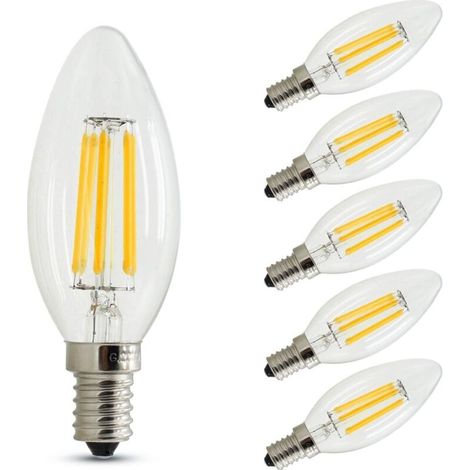 Lampadina a candela dimmerabile E14, 4W (equivalente a 40W a incandescenza), bianco caldo (2700K), 400lm, confezione da 6 [Classe energetica (1/4)