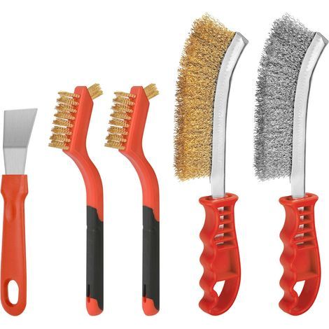 Brosse métallique, Lot de 4 Brosses Métalliques en Acier Inoxydable et Cuivre avec 1 Grattoir, pour Nettoyage de Soudure Slag Décapage Rouille Contre Poussière (1/5)