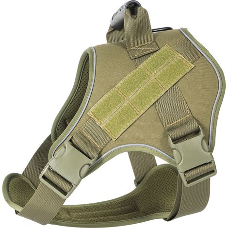 Harnais de poitrine tactique respirant pour animaux de compagnie, style gilet pour chien, équipement de sécurité anti-fugue réfléchissant pour la nuit, vert militaire, sans drapeau national. (1/5)