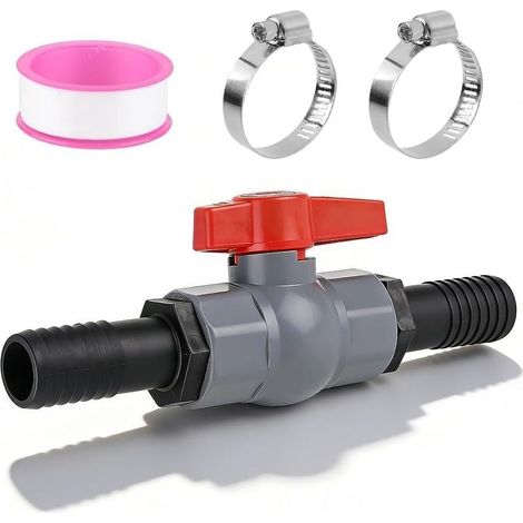 Robinet à boisseau sphérique en PVC, avec raccord de tuyau, robinet d\'arrêt piscine, pour piscine et bassin, aquariophilie, 1 vanne filetage intérieur 1/4" (40 mm), 2 douilles - 32cm (1/4)