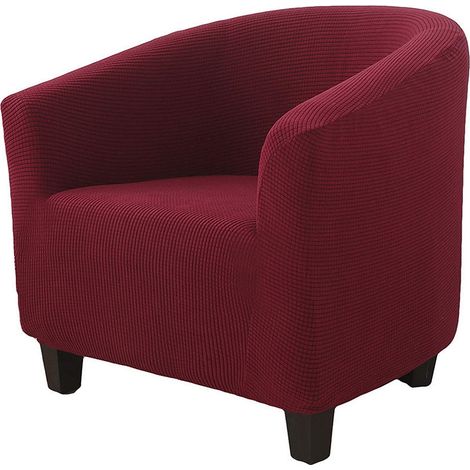 Housse de Fauteuil Chesterfield Jacquard Couleur Unie 1 Place Extensible Bourgogne (1/4)