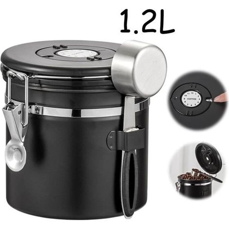 HONORNIC - Boîte à Café,Boîte Alimentaire de Rangement de Cuisine,Récipient à Café Hermétique,pour Café en Grains,Café Moulu,Céréales,1.8L,Noir (1/4)