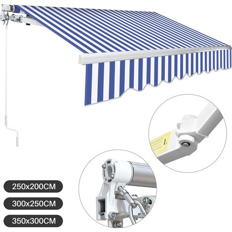 Jiubiaz Tenda da sole in alluminio Tenda da sole con braccio articolato Tenda da sole Protezione solare Balcone 350 x 300 cm  Blu Bianco
