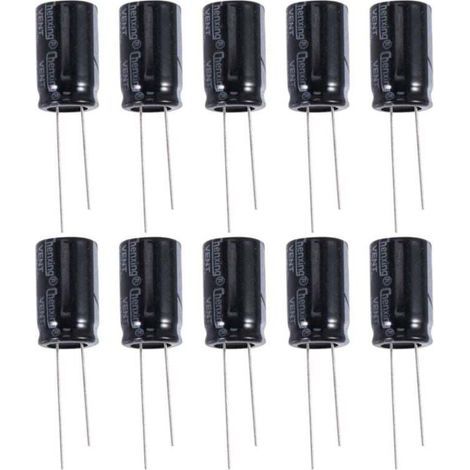 10 condensatori elettrolitici radiali da 22uF 400V neri 105°C 13x21mm (1/4)