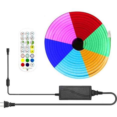 Bandeau lumineux LED RGB Néon 2m, contrôle APP intelligent, rythme musical, flexible, avec télécommande et adaptateur secteur. (1/5)