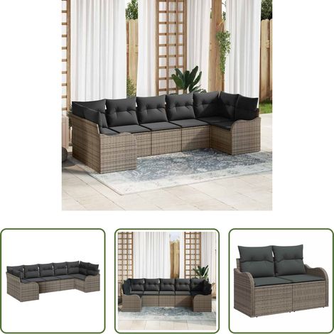 vidaXL Mobilier extérieur - Ensemble de canapé de jardin avec coussin 7 pcs Gris Poly rotin (1/5)