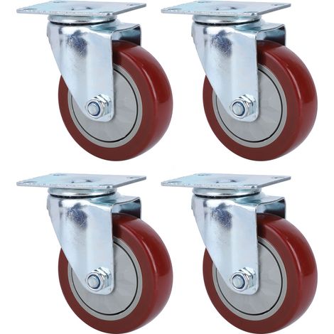 Lot de 4 roulettes pivotantes 360° en PU pour meubles et chariots, charge max 110kg par roue, diamètre 10cm. (1/5)